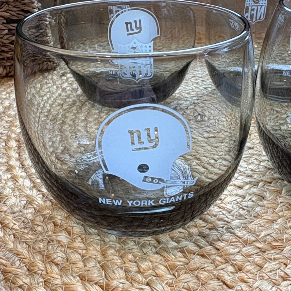 (4) Vintage Smokey NY Giants NFL Lowball Cocktail Glasses